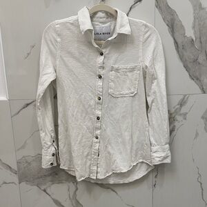 Lola River White Button-Up 100% Cotton Long Sleeve Shirt
